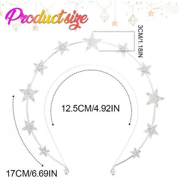 Star Headband Alloy Rhinestone Crown Costume Hair Accessories for Women